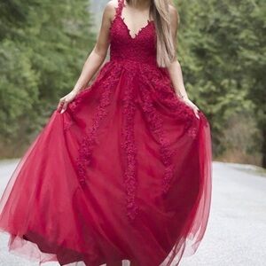 Host Pick! Red Tulle A-line Princess Dress with Lace Overlay. Reg. $280